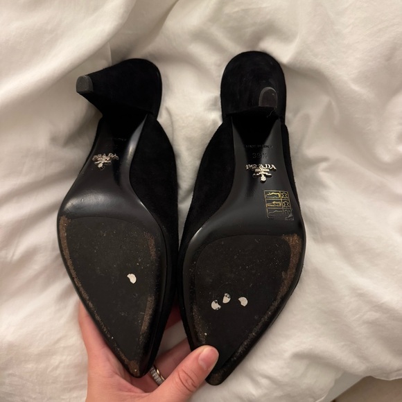 Prada Black Suede Mules kitten heel - Picture 5 of 7